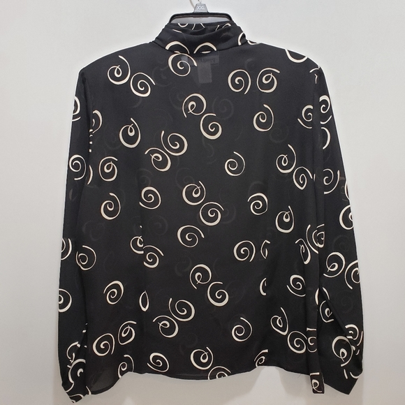 Pendleton Vintage 80's Black Sheer Printed Button Down Blouse Shirt 14P - Picture 7 of 13